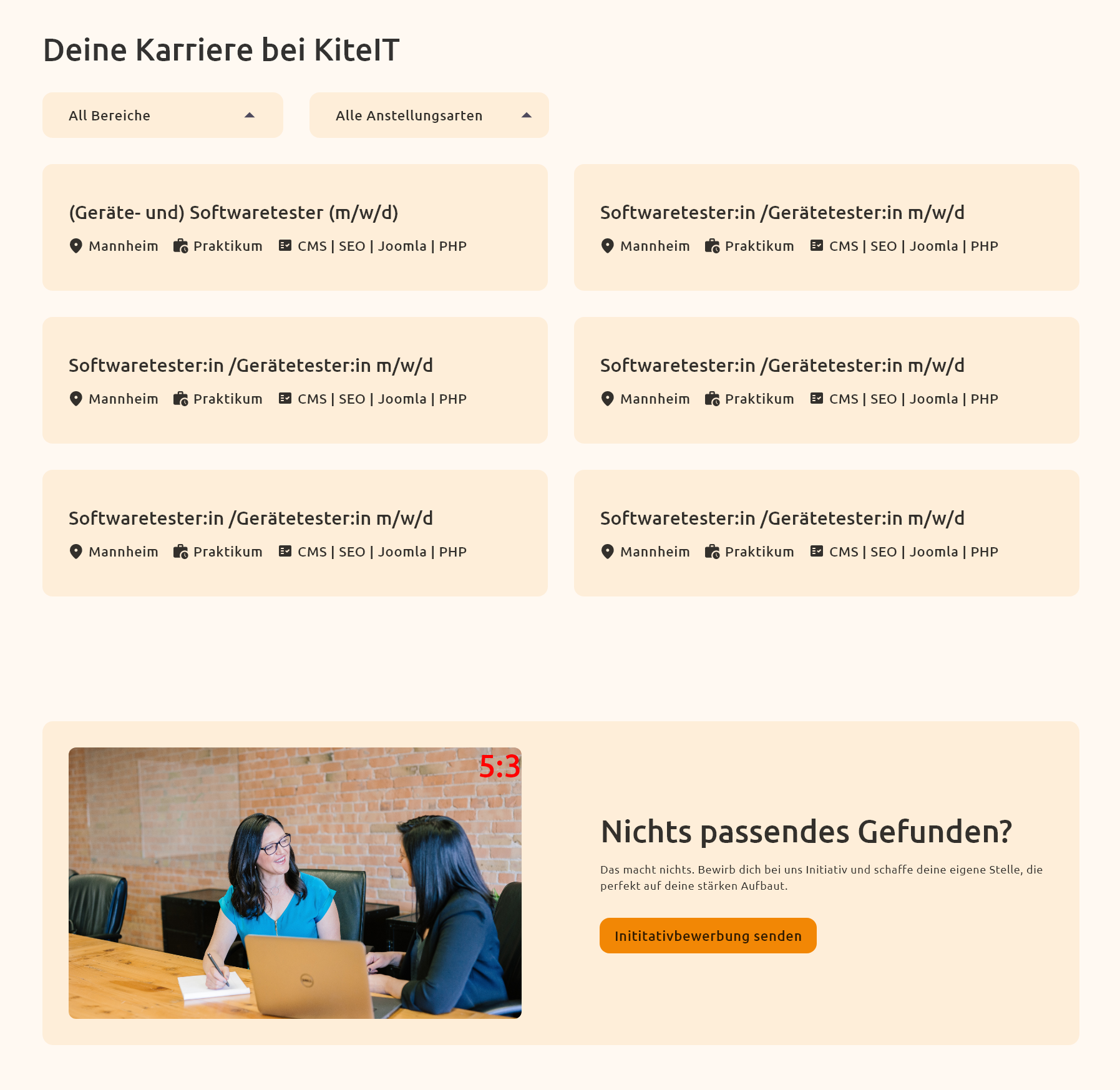 Karriereseite mit offenen Stellen